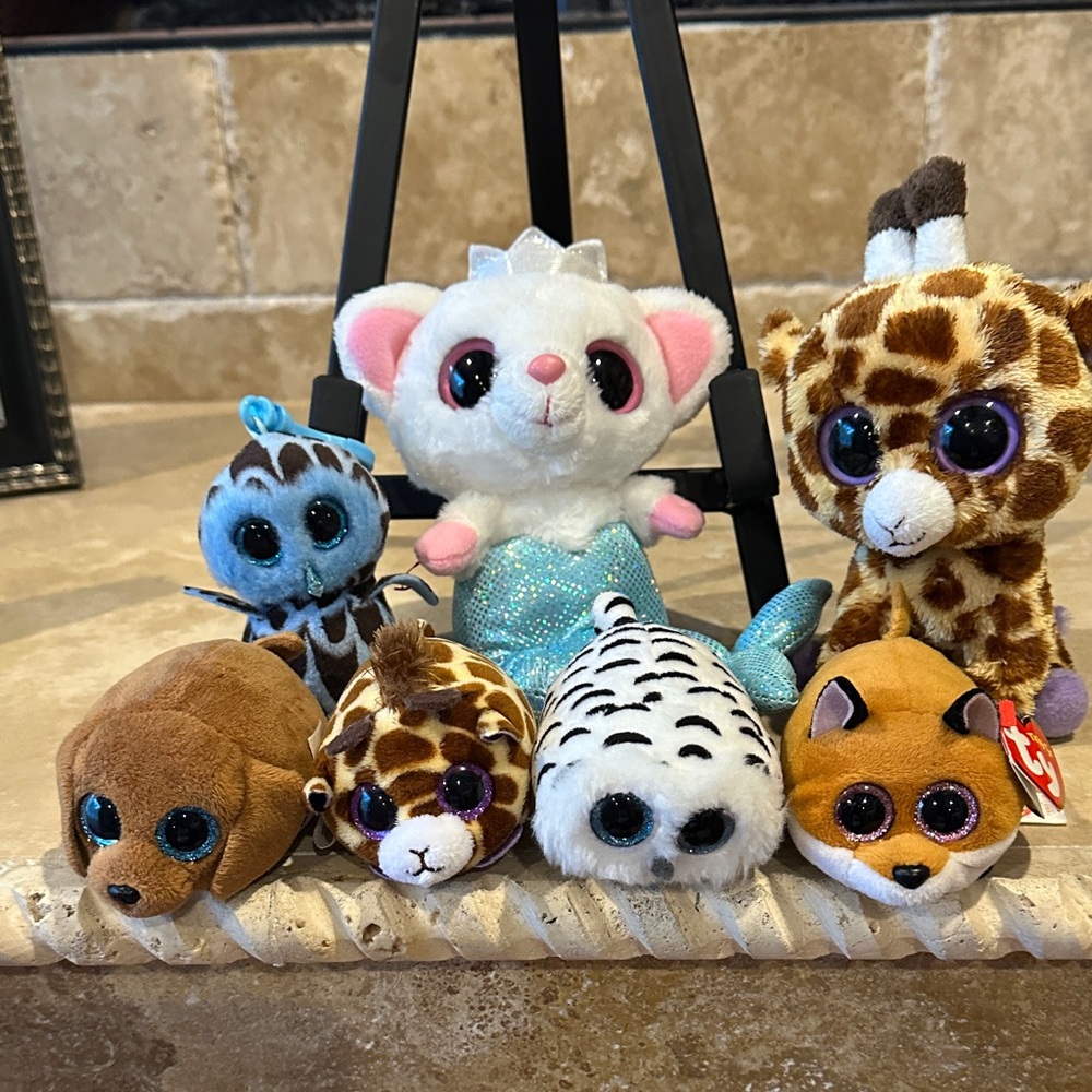 Ty Beanie bundle Plush Animal Toys - White, Brown, Blue